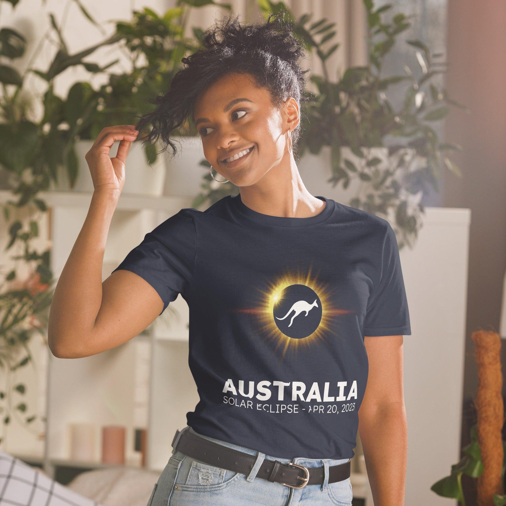 Australia Solar Eclipse 2023 - Kangaroo Yellow Sun (Dark Tees) - Astro TShirts